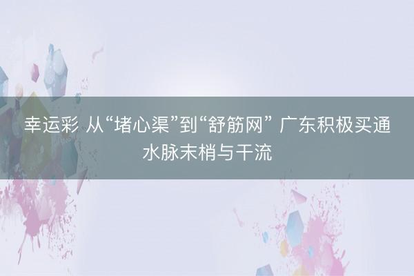 幸运彩 从“堵心渠”到“舒筋网” 广东积极买通水脉末梢与干流