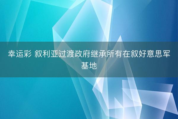 幸运彩 叙利亚过渡政府继承所有在叙好意思军基地