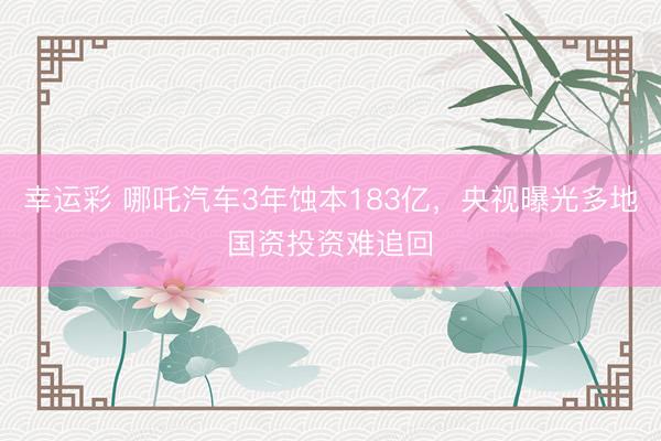 幸运彩 哪吒汽车3年蚀本183亿，央视曝光多地国资投资难追回