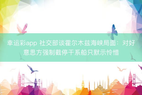 幸运彩app 社交部谈霍尔木兹海峡局面：对好意思方强制截停干系船只默示怜惜