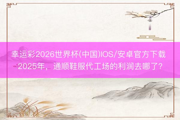 幸运彩2026世界杯(中国)IOS/安卓官方下载 2025年,通顺鞋服代工场的利润去哪了?