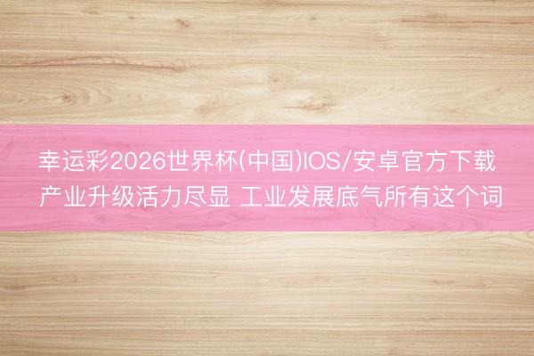 幸运彩2026世界杯(中国)IOS/安卓官方下载 产业升级活力尽显 工业发展底气所有这个词