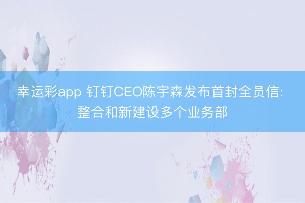 幸运彩app 钉钉CEO陈宇森发布首封全员信: 整合和新建设多个业务部